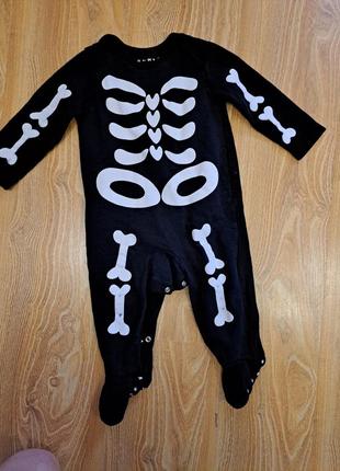 Комбенизон человечек на хеллоуин скелет на 6-9месяцев3 фото