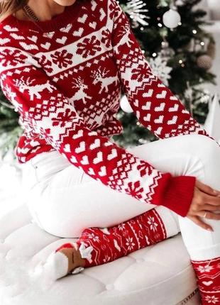 Новогодний свитер женский теплый xmas зимний красный | кофта женская с оленями шерсть2 фото