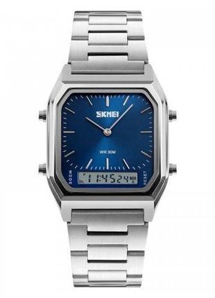 Мужские наручные кварцевые (электронные) часы skmei 1220sibu silver-blue