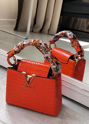 Жіноча сумка louis vuitton capucines crocodile orange5 фото