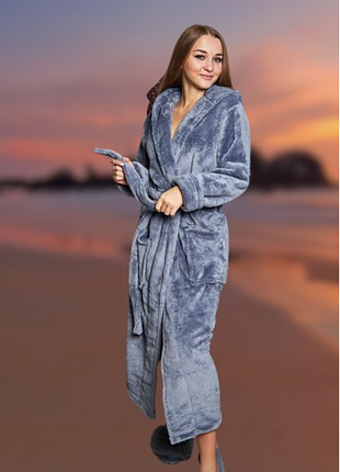 Халат мягкий теплый махровый  длинный р 50-52 (хл)