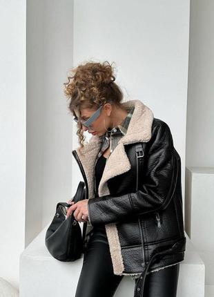 Женская теплая дубленка авиатор на меху с поясом куртка косуха авиатор экокожа с мехом хит продаж1 фото