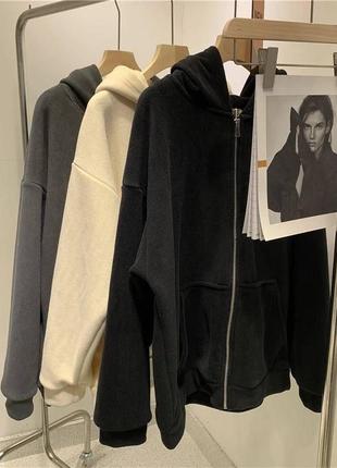 Флісова кофта на блискавці з капюшоном зіпхуді вільного крою фліска тепла стильна...