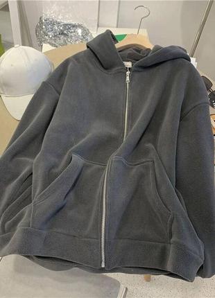 Флісова кофта на блискавці з капюшоном зіпхуді вільного крою фліска тепла стильна...