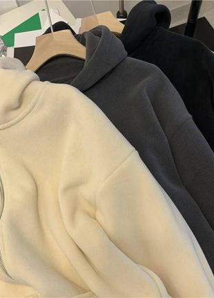 Флісова кофта на блискавці з капюшоном зіпхуді вільного крою фліска тепла стильна...