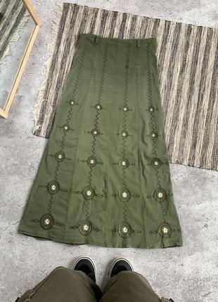 Vintage japanese maxi y2k skirt вінтаж жіноча максі спідниця юбка хакі оливкова в стилі авангард карго довга широка трендова розмір s