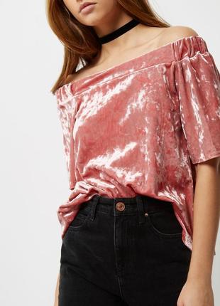 💜💜💜оксамитова велюрова блузка, кофта з відкритими плечима cameo rose (сток)💜💜💜