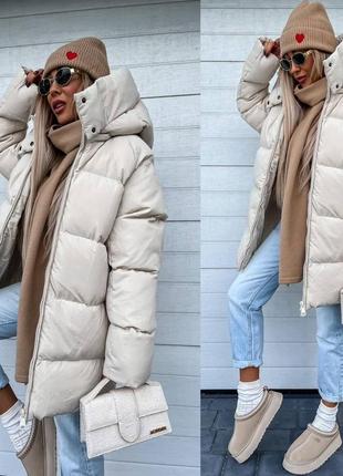 Шикарная тёплая курточка со съёмным капюшоном зимняя стёганая пуховик парка пальто шуба оливковая бежевая белая молочная серая голубая  зефирка одеяло5 фото