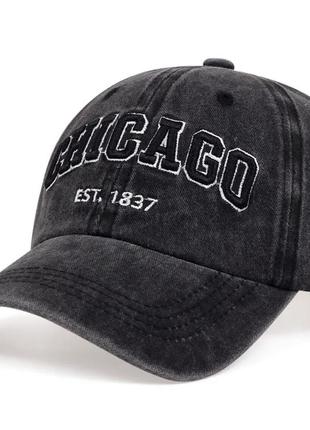 Кепка бейсболка chicago (числя) з вигнутим козирком чорна, унісекс one size
