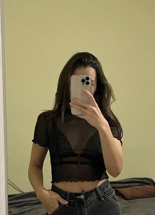 Прозрачный топ футболка сетка черный high heels танцующий