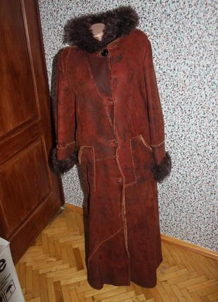 Дублёнка женская натуральная меховая зима длинная кирпичная рыжая