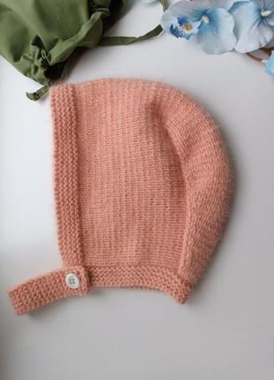 Чепчик в'язаний bonnet ангора пухнастий шапка пух норки ручної роботи жіноча шапка...