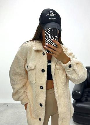 Уютная мягкая объемная женская кофта тедди рубашка меховая на пуговицах куртка барашек оверсайз 42-463 фото