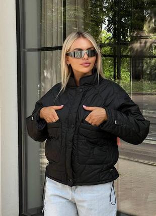 Осіння тепла жіноча стьобана куртка оверсайз модна стильна куртка на блискавці із затяжками з кишенями