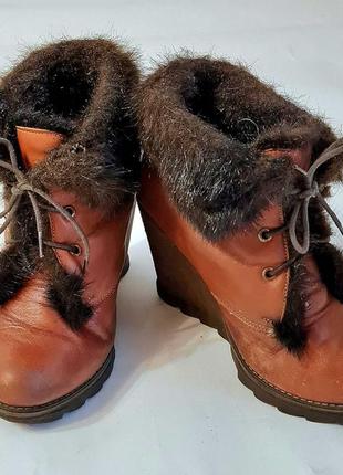 Ботинки кожаные зимние коричневые с мехом, размер 374 фото