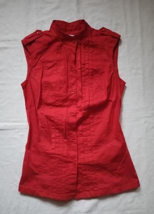 Блузка сорочка вузька xs s жіноча літня літо блуза червона рубашка красная летняя женская удлинённая маленький размер розмір 8