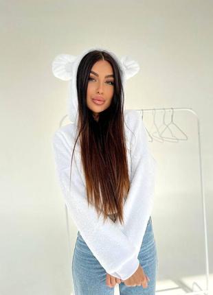 Худи с ушками оверсайз молоко белый худи с ушками тедди белый