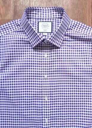 Сорочка біла з фіолетовою клітинка charles tyrwhitt англия classic fit non iron 18"  xxl xxxl