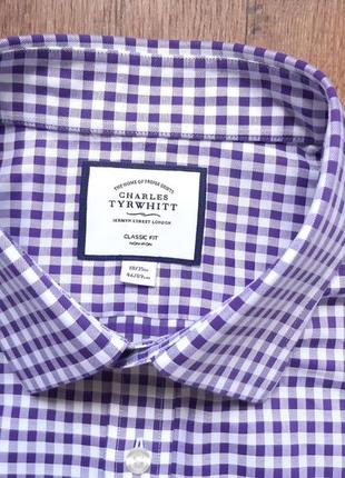 Рубашка белая с фиолетовой клетчаткой charles tyrwhitt английская classic fit non iron 18" xxl xxxl4 фото