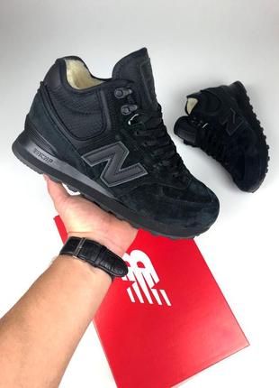 Зимові жіночі кросівки new balance 574 black winter fur хутро