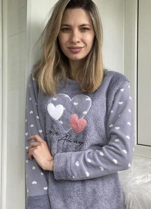 Жіноча тепла махрова піжама розмір l love туреччина сіра