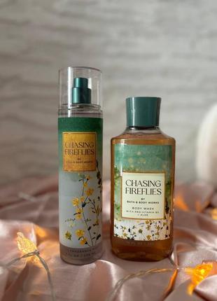 Набір парфумований спрей для тіла та волосся і гель для душу bath and body works  chasing fireflies  оригінал.