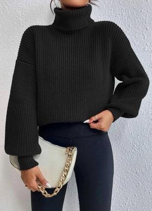 Трендовый базовый теплый женский мягкий свитер с высоким воротником под горло оверсайз кофта 42-46