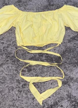 Желтая блуза, топ с завязкой на талии