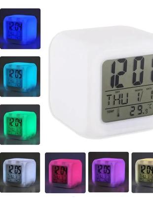 Часы хамелеон cx 508 с термометром будильником и подсветкой