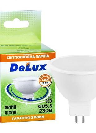 Лампа светодиодная delux jcdr 5вт 4100k 220в gu5.3 белый
