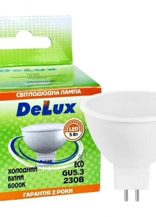 Лампа світлодіодна delux jcdr 5вт 6000k 220в gu5.3 холодний білий1 фото