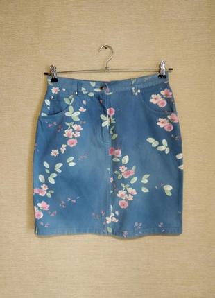 Прямая юбка джинсовая юбка в цветы fort&amp;madox