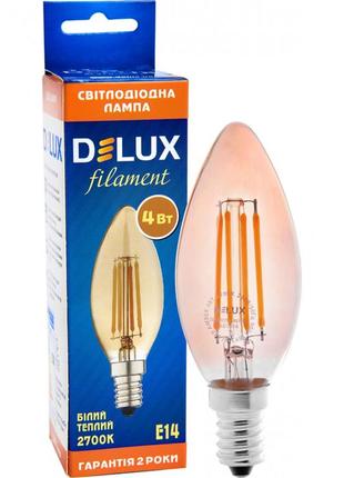 Лампа світлодіодна delux bl37b 4вт 2700k 220в amber e14 filament