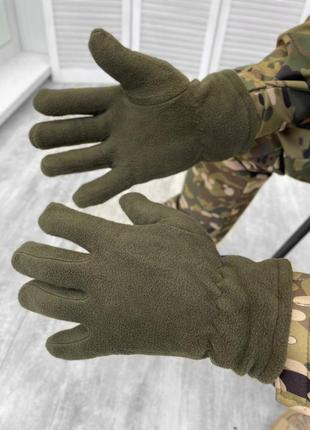 Флисовые двойные перчатки олива. теплые зимние рукавицы мужские флисовые3 фото