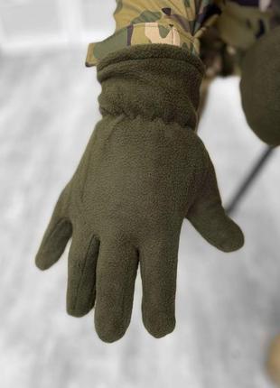 Флисовые двойные перчатки олива. теплые зимние рукавицы мужские флисовые