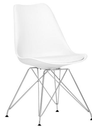 Мягкий стул белый тауэр с, ножки металлические хром1 фото