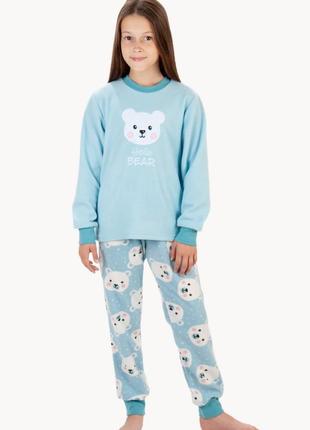 2489-28бл теплая флисовая пижама для детей голубой мишка тм авекс
