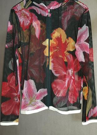 Яскрава барвиста кофта-сітка кардиган з капюшоном, квітковий принт в стилі dolce & gabbana1 фото