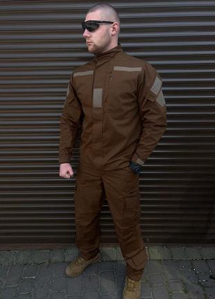 Мужской водонепроницаемый костюм китель + брюки / полевая форма с усиленными зонами суставов рип-стоп койот