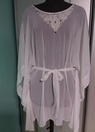 Белая шифоновая блуза-разлетайка с декором большого 20-26 размера