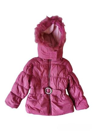 Куртка теплая зимняя для девочки с капюшоном на синтепоне, флис 92-98 размер см-11