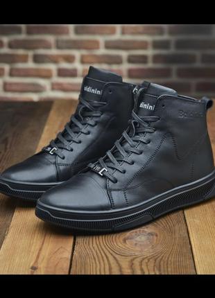 Кожаные мужские зимние ботинки/высокие кеды baldinini на меху