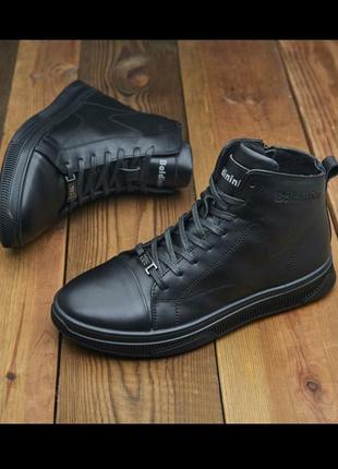 Кожаные мужские зимние ботинки/высокие кеды baldinini на меху