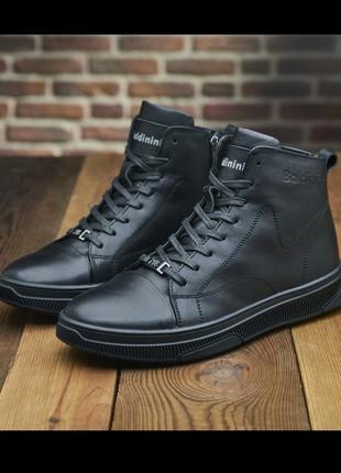 Кожаные мужские зимние ботинки/высокие кеды baldinini на меху