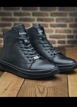 Кожаные мужские зимние ботинки/высокие кеды baldinini на меху
