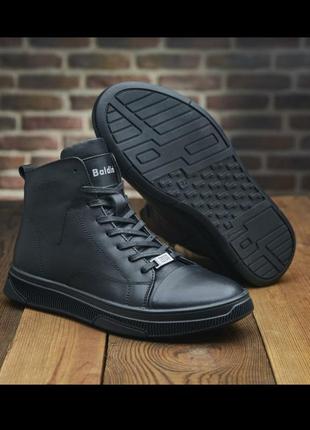 Кожаные мужские зимние ботинки/высокие кеды baldinini на меху