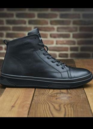 Кожаные мужские зимние ботинки/высокие кеды baldinini на меху