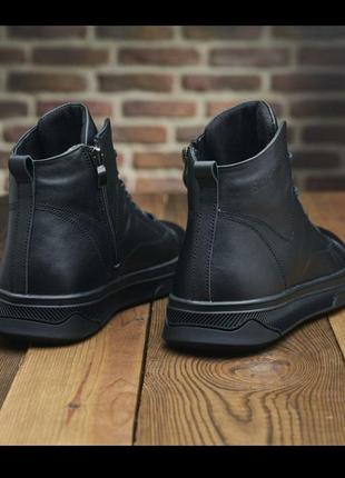 Кожаные мужские зимние ботинки/высокие кеды baldinini на меху