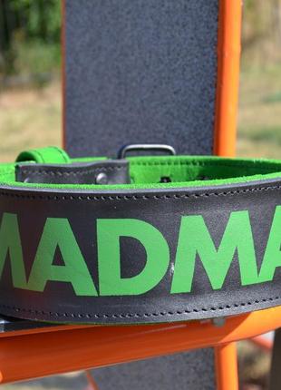 Пояс для важкої атлетики madmax mfb-302 quick release belt  шкіряний black/green l r_27002 фото