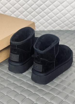 Ugg ultra mini black угги женские замшевые чёрные на платформе